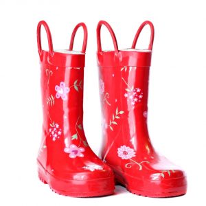 A pair of bright red gumboots