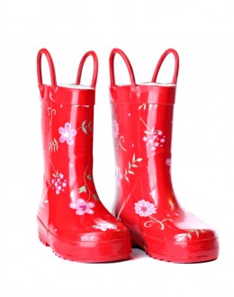 A pair of bright red gumboots